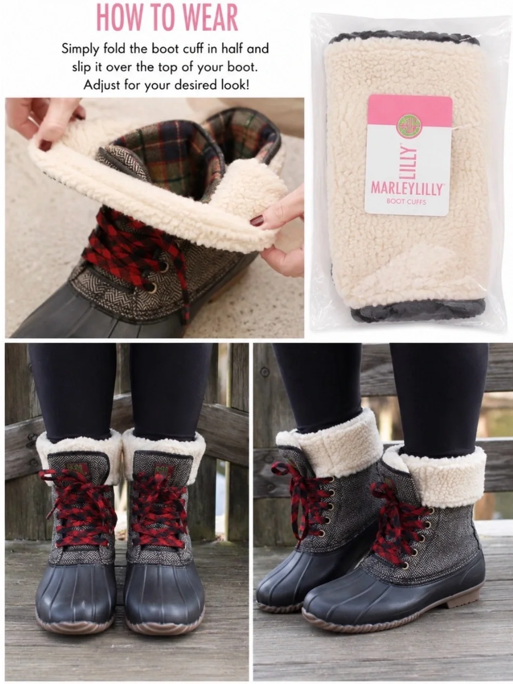 Black Duck Boots with Red Plaid Laces